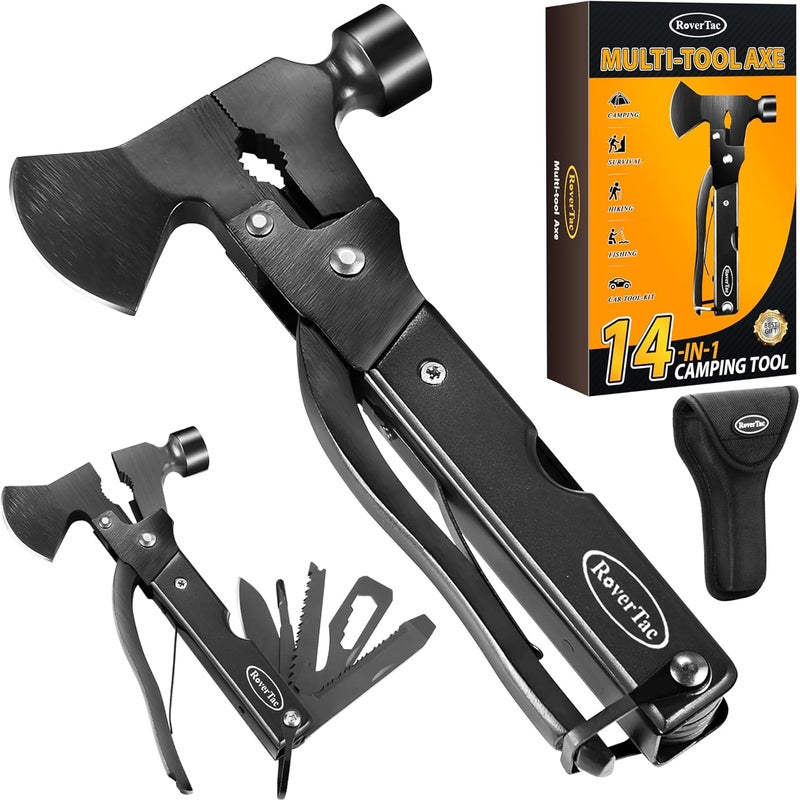 RoverTac 14-in-1 Multitool Camping Axe – Multi Tool with Knife, Hammer, Saw, Screwdrivers, Bottle Opener – Camping Tool with Sheath – Tool Gifts for Men, Dad, Husband, and Outdoor Enthusiasts. - Image 1